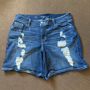 NEW LANE BRYANT STRETCH MATERIAL JEAN SHORTS DISTRESSED STYLE SIZE 16 LADIES